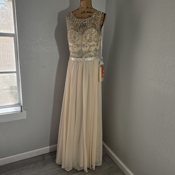 Dancing Queen Dresses & Skirts - Dancing Queen Cream and Silver Embellished Prom Dress